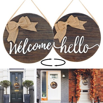 TX USA Corporation DQ DQ HOME DECOR Reversible Welcome Sign for Front Door Decor, Rustic Wooden Door Hangers for Front Porch Decor