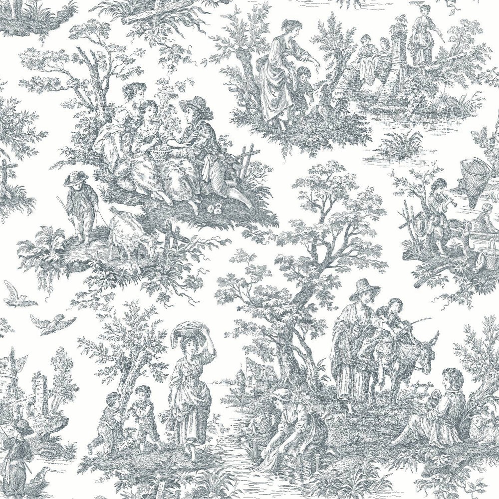 Photos - Wallpaper Roommates Country Life Toile Peel and Stick  Gray 