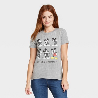 Women's Mickey Mouse Grid Short Sleeve Graphic T-Shirt - Gray XS