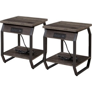 End Table with Charging Station, 2 AC Outlets 2 USB Ports 1 6.5-Foot Power Cord, Nightstand with 2-Layer Storage Shelves, for Small Spaces - 1 of 4