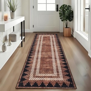 Coucheta Modern Washable Area Rug, Neutral Geometric Border Low Pile Rug, Non-Slip & Non-Shedding Carpet for Living&Dining Room, Hallway&Bedroom - 1 of 4