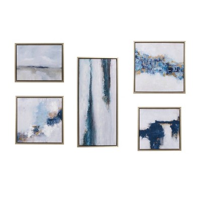 Blue Drift Abstract 5-Piece Framed Canvas Wall Art Set