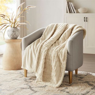 Sapphtopaz 50"x70" Oversized Heated Blanket, Faux Fur Throw Blanket for Couch– Ultra Soft Carved Serengeti Fur with 3 Heat Settings, Fleece Blanket