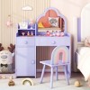 Costway Kids Vanity Table and Chair Set with Cloud-shaped Mirror Open Shelf Storage Drawers White/Pink/Purple - 4 of 4
