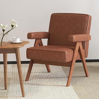 Mid-Century Modern Reading Arm Chair with Soft Padded Armrests & Solid Wood Legs