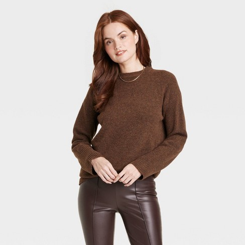 Women's Fine Gauge Scoop Neck Sweater - A New Day™ Dark Brown S