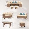 6 Piece Patio Furniture Set, PE Wicker Outdoor Furniture Conversation Set with 3 Sofas, 2 Ottomans and Slatted WPC Top Dining Table - 3 of 4