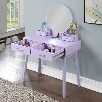 Vanity Desk Contemporary with Round Mirror and 2 Drawers for Bedroom 32.68in Wide-3irtyhousy