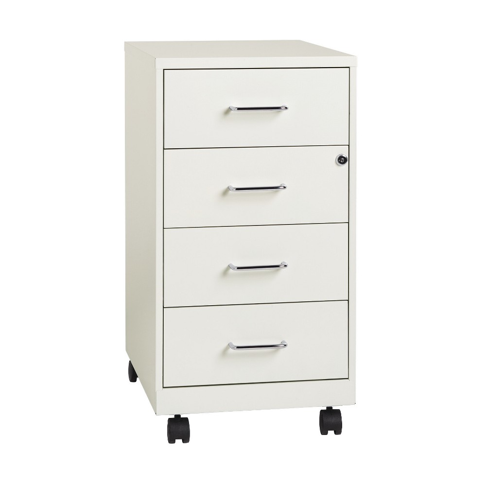 Space Solutions 18" Deep 4 Drawer Metal Mobile Organizer with 4 Box Drawers Locking Pearl White