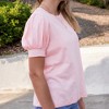 Amaryllis Women's Heather Knit Top Puff Sleeves Back Button Detail Casual Elegant Versatile Comfortable Essential - 3 of 4