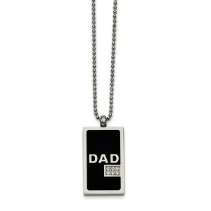 Black Bow Jewelry Two-Tone Stainless Steel and CZ Dad Dog Tag Necklace 24 Inch - 1 of 4