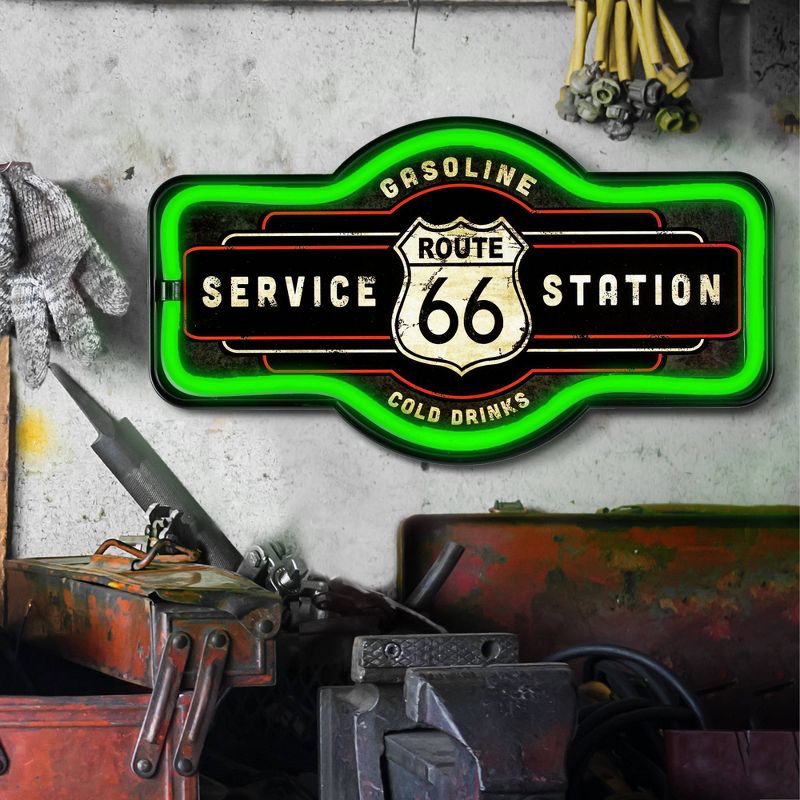 Vintage Route 66 Service Station LED Neon Light Sign Wall Decor Green/Black - American Art Decor, 3 of 10