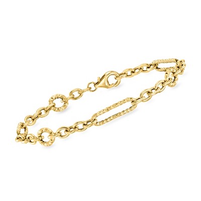 Ross-Simons Italian 14kt Yellow Gold Cable and Paper Clip Link Bracelet