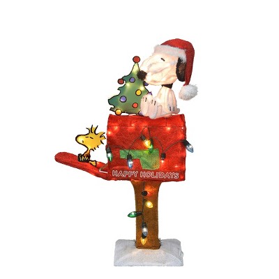 Peanuts 32IN PEANUTS 3D PRE LIT LED YARD ART SNOOPY W/TREE ON MAILBOX, Red