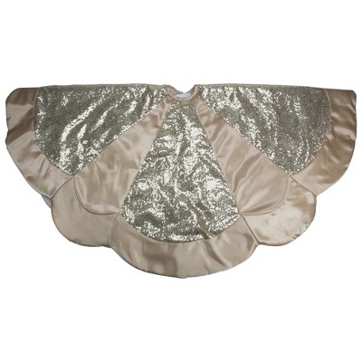 Northlight 48" Golden Sequined Scalloped Christmas Tree Skirt with Gold Sateen Trim