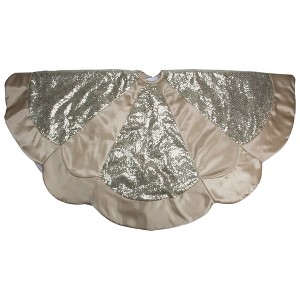 Northlight 48" Golden Sequined Scalloped Christmas Tree Skirt with Gold Sateen Trim - 1 of 3