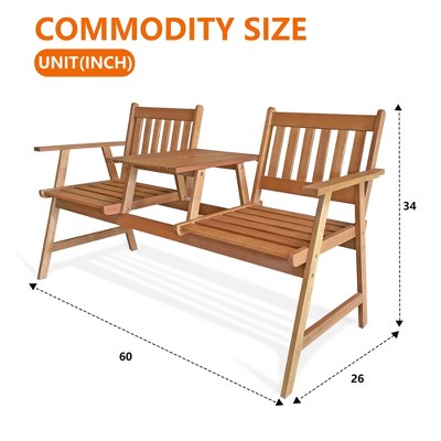 Natural Acacia Wood Outdoor Bench with Center Table