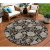 Black Taupe And Beige Floral Washable Indoor Outdoor Area Rug - 2 of 4