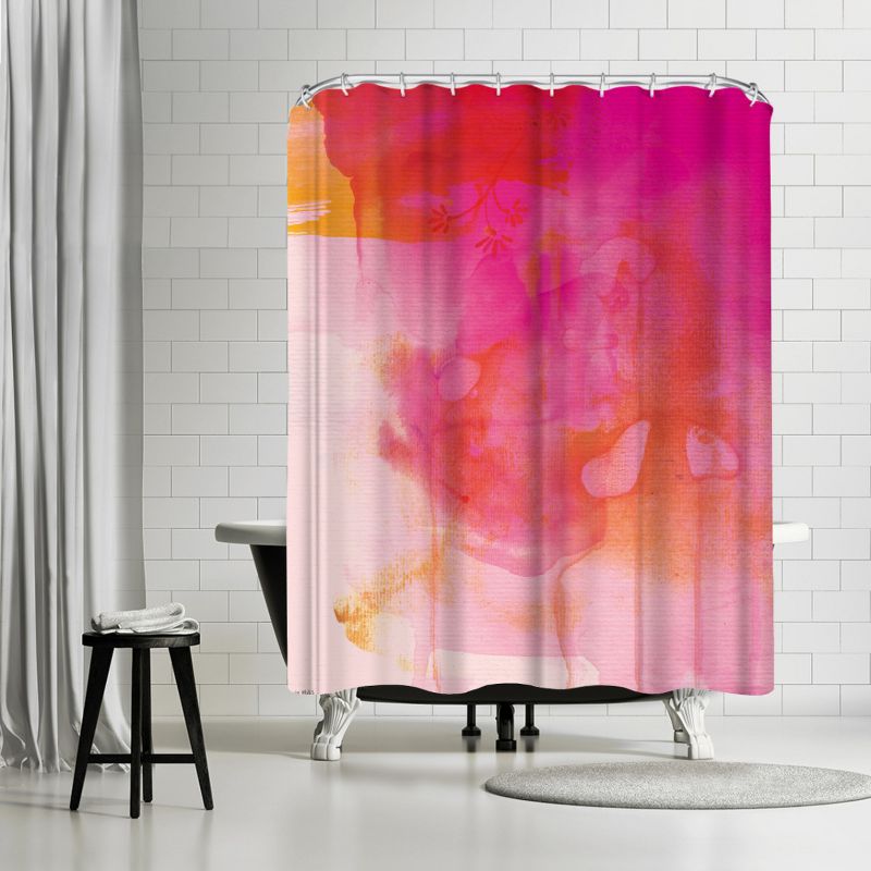 Americanflat 71" x 74" Shower Curtain, Golden Pink Wash by Paula Mills, 1 of 9