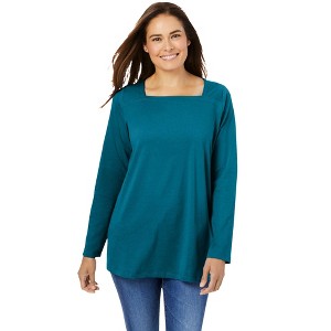 Woman Within Plus Size Perfect Long-Sleeve Square-Neck Tee - 1 of 4