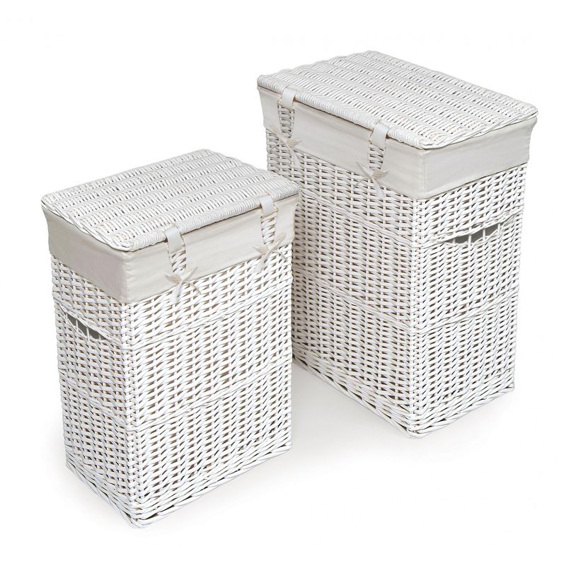 Badger Basket Wicker Two Hamper Set with Liners - White, 3 of 7