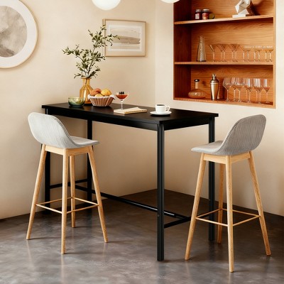MAYEERTY 47in Counter Height Rectangular Pub Table with Metal Legs and Wood Top Modern Industrial Design Black