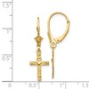 Black Bow Jewelry 13mm Textured Cross with Heart Lever Back Earrings in 14k Yellow Gold - 4 of 4