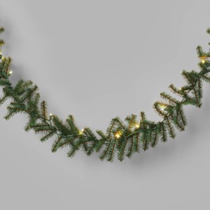 18' Christmas Pre-Lit Artificial Pine Bough Garland Green with LED Lights - Wondershop™ - 1 of 4