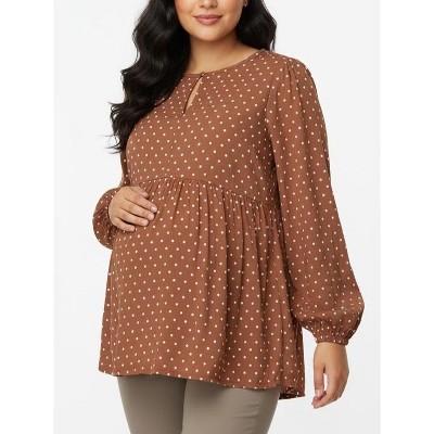 Women's Long Sleeve Empire Waist Keyhole Woven Blouse | Motherhood Maternity