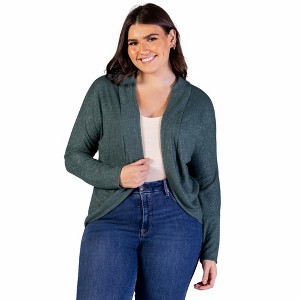 24seven Comfort Apparel Plus Size Curved Hem Open Front Long Womens Bolero Shrug - 1 of 4