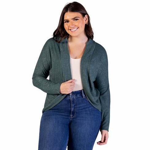 24seven Comfort Apparel Plus Size Curved Hem Open Front Long Womens Bolero Shrug - image 1 of 4