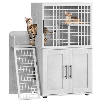 Indoor Double-Layer High Cat Litter Box Furniture, Cat Litter Box with Platform