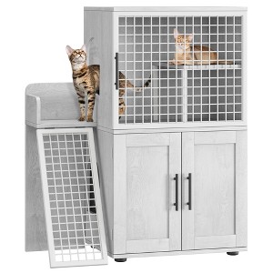 Indoor Double-Layer High Cat Litter Box Furniture, Cat Litter Box with Platform - 1 of 4
