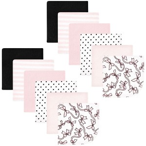 Hudson Baby Infant Girl Flannel Cotton Washcloths, Pink Bows 12 Pack, One Size - 1 of 4