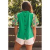 Amaryllis Women's Textured Mock Neck Blouse with Puff Floral Embroidered Sleeves Relaxed Fit - 4 of 4