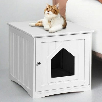LunaLulinlk A-White Indoor cat house with lid, hidden litter box fence, cat furniture cabinet with lid
