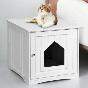 LunaLulinlk A-White Indoor cat house with lid, hidden litter box fence, cat furniture cabinet with lid - 1 of 4