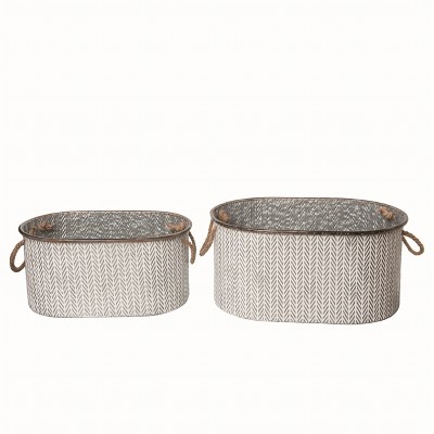 Transpac Metal Red Harvest Herringbone Baskets Set of 2