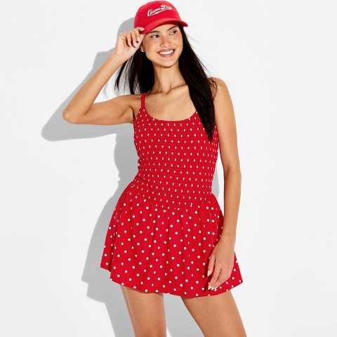 Женское платье JoyLab Polka Dot Smocked, цвет: Красный