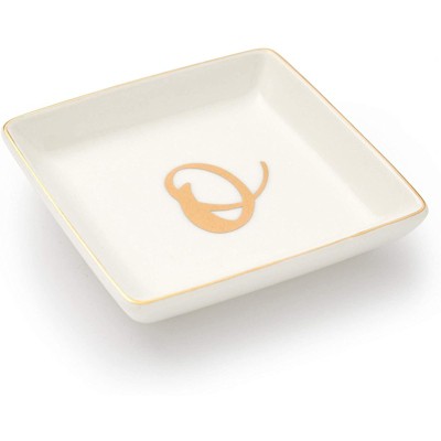 Juvale Letter O Ceramic Trinket Tray, Monogram Initials Jewelry Dish for Ring (4 Inches)