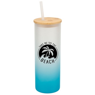 Elanze Designs Take Me To The Beach Summer Vibes Wrap-Around Design 25 Ounce Frosted Gradient Glass On-The-Go Coffee Travel Skinny Tumbler Mug Cup,