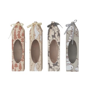 Storied Home 4-Piece Handmade Printed Paper Wine/Gift Box with Holiday Pattern and Acetate Window, Multicolor - 1 of 1