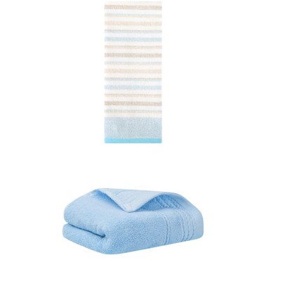 REGALWOVEN Striped Pattern Quick Drying Hand Towels for Bathroom 14" x 30"/13" x 27" 2 Pcs
