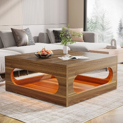 Hommoo 43-Inch Square Coffee Table wwith LED Light Brown