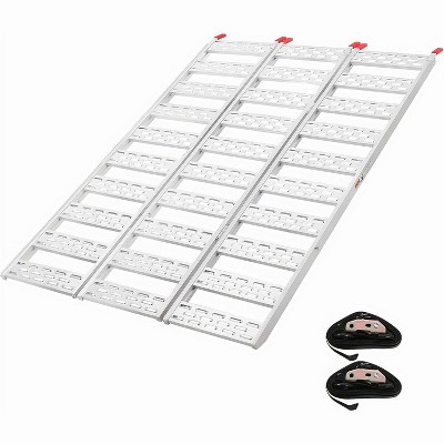 Tri-Fold Aluminum Ramps for Pickup Trucks, 1500 lbs Capacity, 76" L x 50" W, with Load Straps for Motorcycles, ATVs, Mowers.