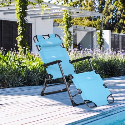 Blue Adjustable Outdoor Chaise Lounge Chair with Pillow and Armrests