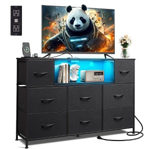 Aoibox Black Dresser TV Stand with 8 Drawers, LED Lights, Charging Station, Open Shelves for Bedroom or Living Room - 1 of 4