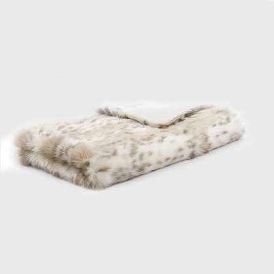 50"x60" Snow Leopard Faux Fur Throw Blanket Tan - Evergrace