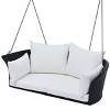 Nestfair 51.9" 2-Person Black Wicker Porch Swing with Ropes and Cushion White - 2 of 4