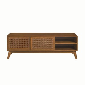 ACEPANO 59 in. W Modern Rattan Media Console with Solid Wood Legs & Rattan Cabinet Doors-Light Brown - 1 of 4